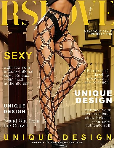 RSLOVE Sexy High Waist Tights Fishnet Stockings for Womens Patterned Thigh High Suspenders Pantyhose One Size2