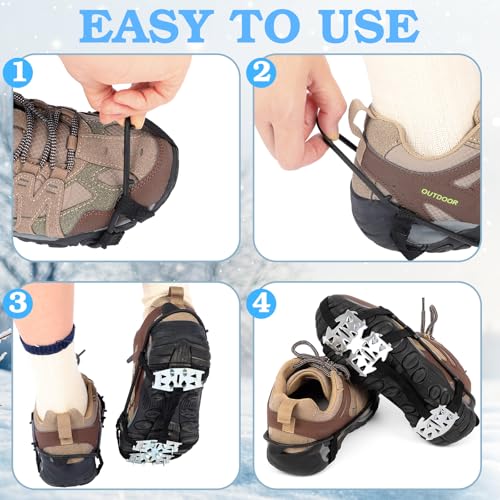 JolliLudo 6 Pairs Ice Cleats Ice Snow Grips Traction Cleat Non Slip Gripper Spike Shoe Grips Crampons Universal Traction Spikes for Snow Hiking Fishing