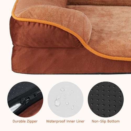 Image of NEWBULIG Orthopedic Dog Beds, Extra Large Sized Dog Couch Beds with Anti-Slip, Foam Sofa for Indoor Cats, Soft Fluffy Surface, 42x32 Inch, Brown