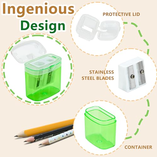 AUSTARK 24Pcs Pencil Sharpener Manual, Assorted Color Small Dual Hole Pencil Sharpeners Bulk with Lid with Lid for School Office Home (Rectangle-24) - Thumbnail 3