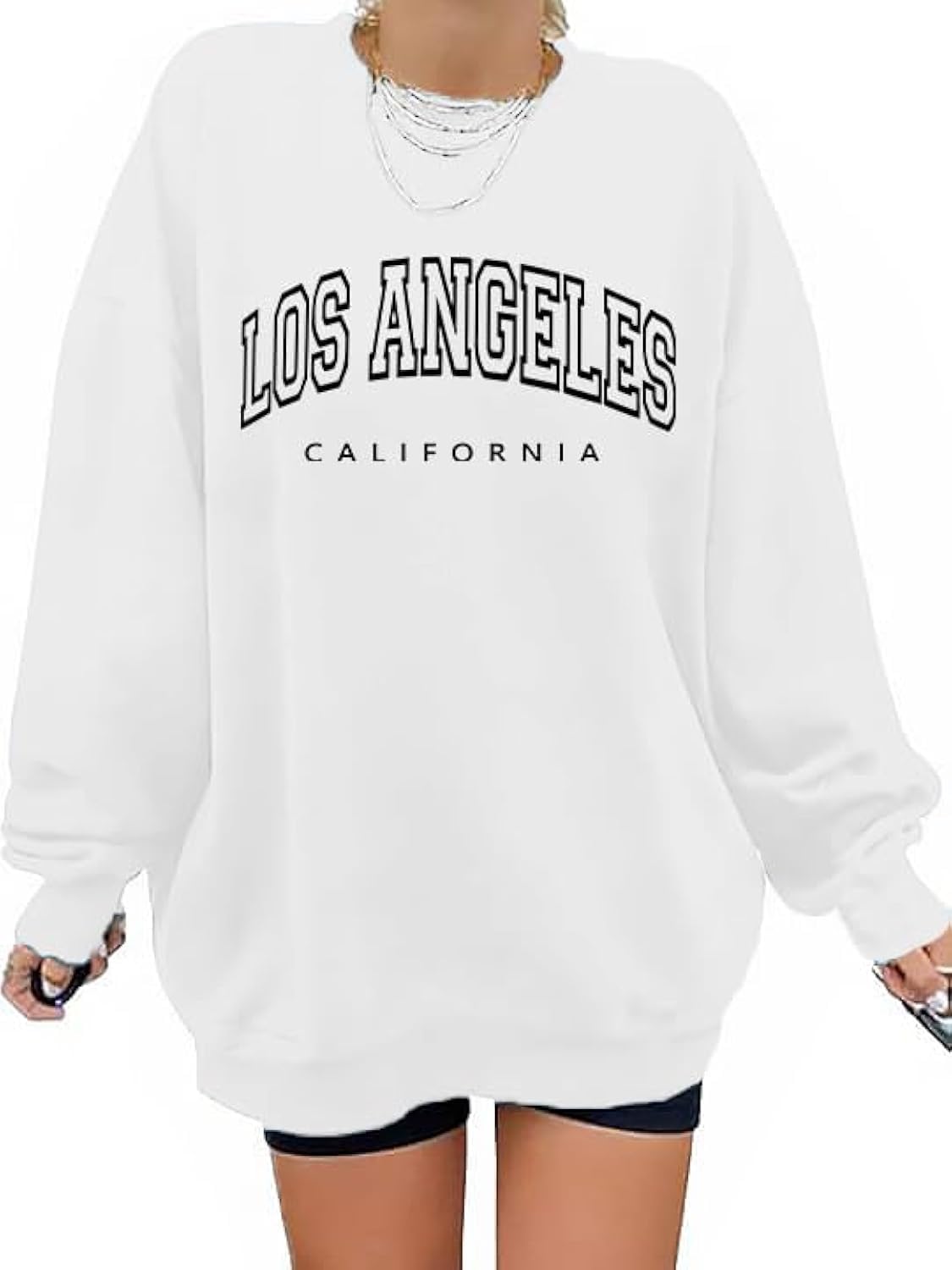 Oversized Sweatshirt for Women Embroidery Downtown Graphic Pullover Casual Loose Crewneck Long Sleeve Tops