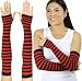 ToBeInStyle Women's Striped 100% Nylon Arm Length Warmers - Black with Red Stripes