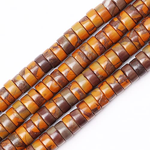 Natural Stone Heishi Beads for Necklace Making, 4 mm x 6 mm Small Flat Round Stone Loose Heishi Disc Gemstone Beads for Jewelry Making Craft Bracelet Earrings Necklace - Brown Jasper