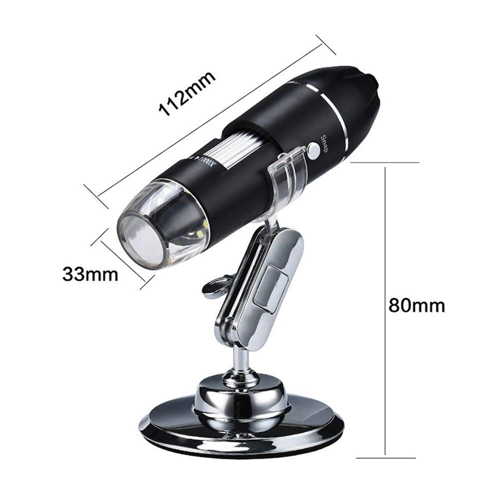 Retoo Microscope Numérique USB, Endoscope De Grossissement 1600X, Éclairage 8 LED, 2560x1920P, AVI, Port USB, 30000 LUX, pour Téléphone Portable Et Tablette Android Windows XP, Vista, 8, 10, Noir