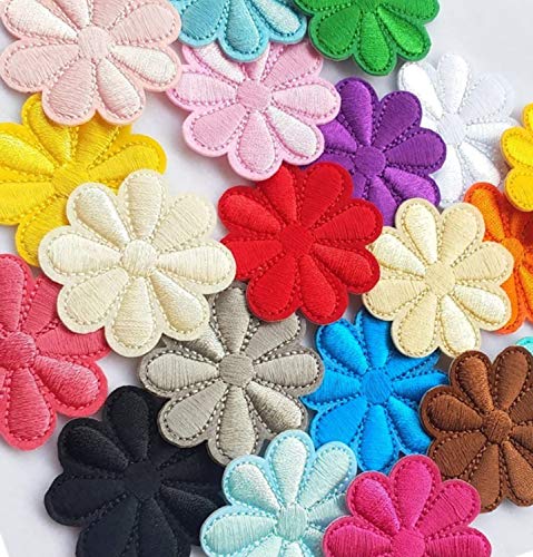 Sgjing 108Pcs Flower Random Embroidered Patch Sew On/Iron On Patch Applique Clothes Dress Plant Hat Jeans Sewing Flowers Applique Diy Accessory（Bl-78） (108) #TOP1