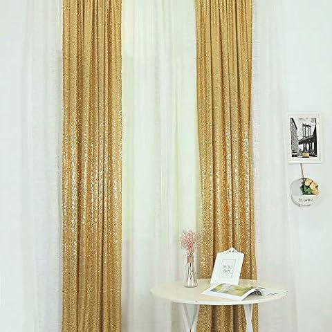 GFCC Gold Sequin Photography Backdrop - 2 Pieces 2FTx8FT Glitter Sequin Photo Backdrop Curtains for Wedding Party Baby Shower Curtain Decor Cover