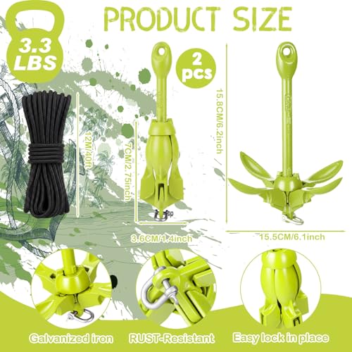 Image of Lounsweer 2 Pack 1.5 /3.5 lb Marine Kayak Anchor Kit Folding Grapnel Anchor Kit Boat Kayak Fishing Accessories for Small Boats Kayaks Canoe Paddle Boards