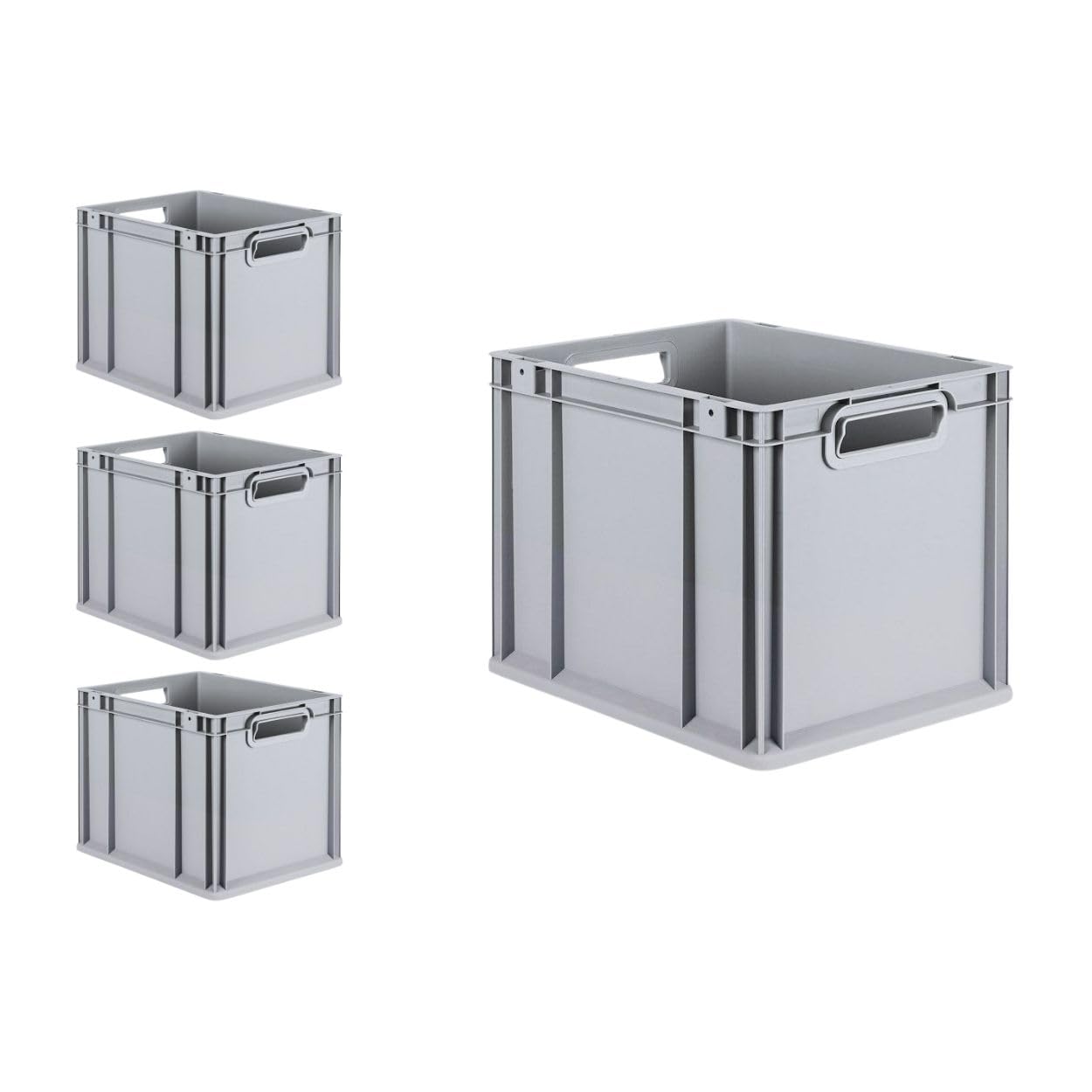 PROREGAL SET SUPER ÉCONOMIQUE 4x Bac Euro NextGen Economy avec couvercle à charnières et fermetures à glissière noires | Poignées ouvertes | HxLxP 32x30x40cm | 30 litres | Eurobox, empilables