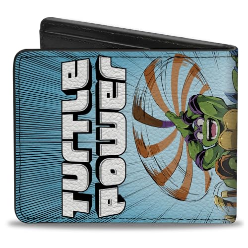 Nickelodeon Wallet, Bifold, Ninja Turtles Turtle Power Group Pose Rays Blues, Vegan Leather