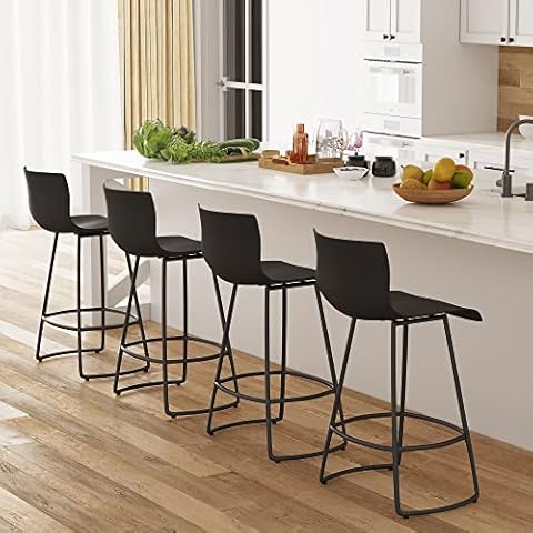 POINTANT Bar Stools Set of 4 Bar Stools Counter Height Bar Stools Modern Swivel Bar Stools Bar Chairs with Back Plastic 30" Metal Bar Stools Counter Height,Black Cover