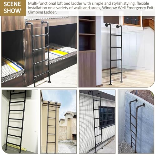 Escalera de emergencia de hierro forjado negro CAM para ventanas de sótano de 4 a 8 pies 7