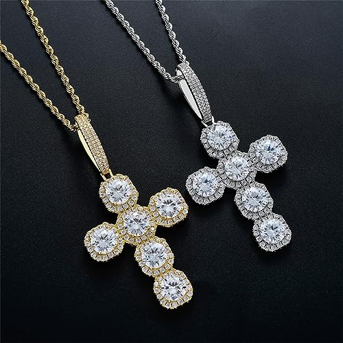 Iced Out Chain for Men,18K Gold-plated Cubic Zirconia Necklace for Women,Hip Hop Exaggerate Oversized Cross Zircon Pendant Necklace2
