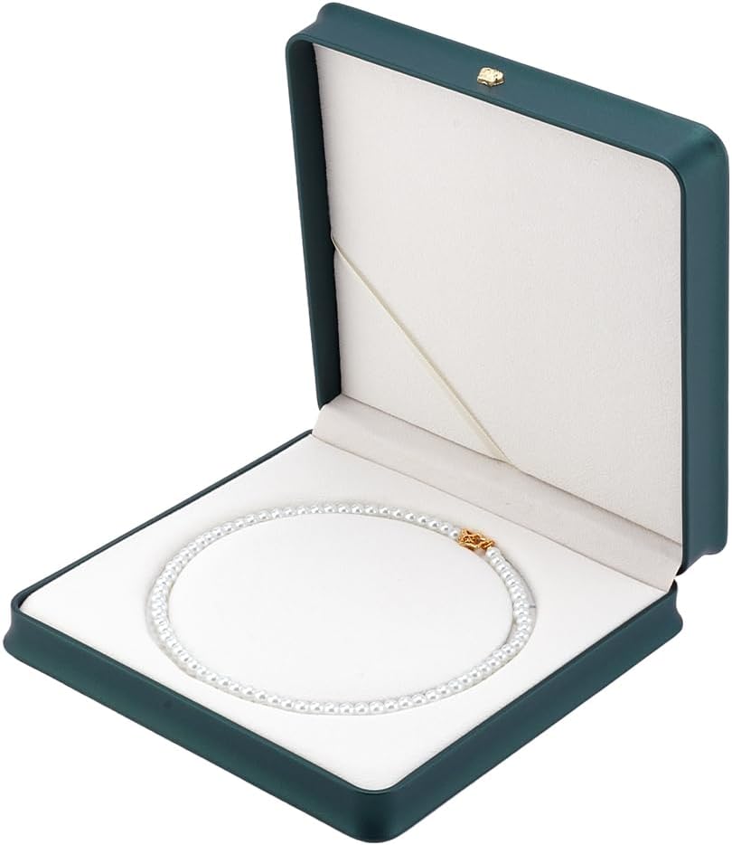 PH PandaHall Velvet Necklace Box Necklace Display Case Box Jewelry Gift Boxes Necklace Jewelry Packing Box Necklace Gift Box for Women 16.5-17.7 inch Pearl Necklace for 8mm Beads Chain (Dark Cyan)