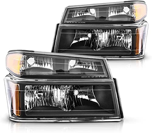 Headlight Assemblies from Torchbeam, Replacement for 2004-2012 Colorado, Black Housing Amber Reflector Clear Lens Driver