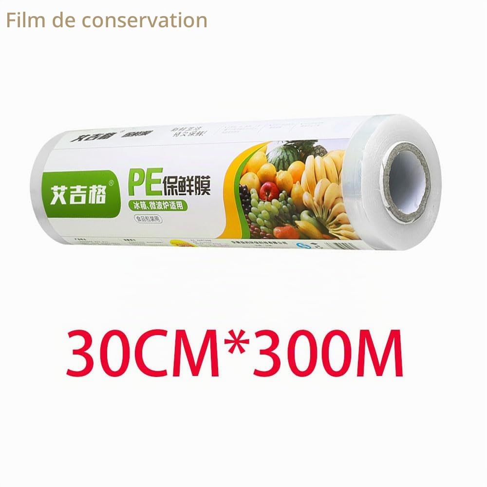 JCAKES Rouleau de film étirable - 30 cm x 3000 cm - Avec dévidoir de film alimentaire, Film d'emballage transparent,Distributeur Film Alimentaire,Coupe-Film Plastique, Film etirable