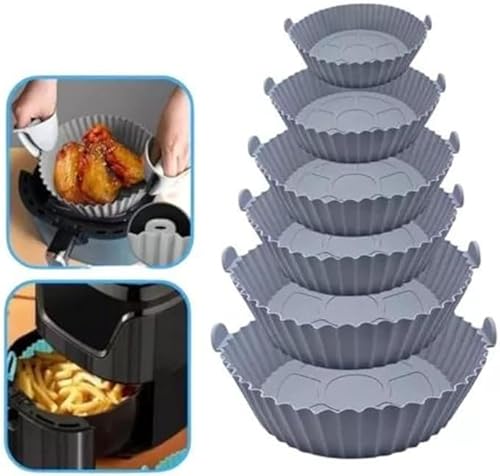 Kit 6 Formas redonda Antiaderente Em Silicone para AIR FRYER Reutilizável EM Mirco Ondas, Antigordur