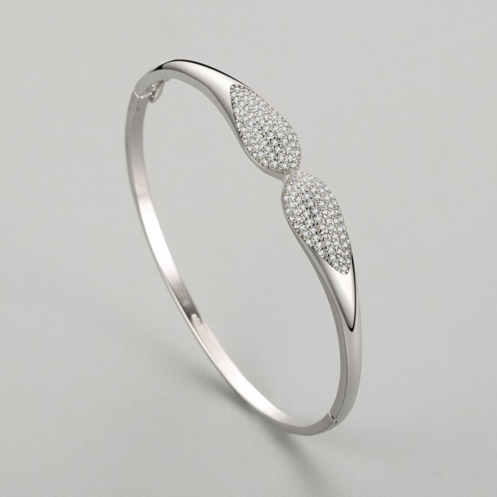 Pulseras de Mujer de Oro Blanco 9 Kilates / 14 Kilates / 18 Kilates, Gota de Agua con Moissanita, Cadena 16 CM, Pulseras de Plata Mujer