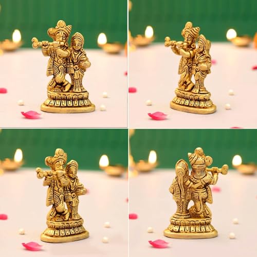 Estatua de Latón Radha Krishna Mini de 3.5 Pulgadas miniatura 4