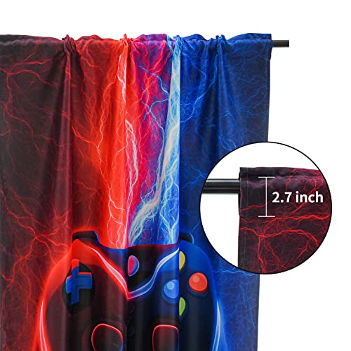 Meeting Story Gamer Gaming Area Rug Tie Dye Lightnings Gamepad Rug, Gaming Curtains For Boys Bedroom, Tie Dye Lightnings Gamepad Blackout Drapes 2 Panels(Red Blue) #TOP6
