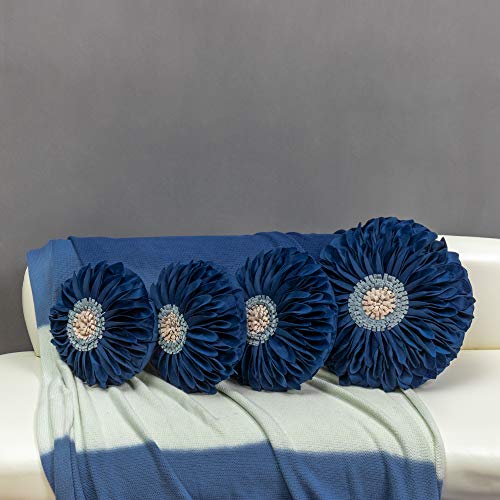 Jwh Navy Blue Flower Throw Pillow Covers Decorative 3D Sunflower Accent Pillow Cases Handmade Velvet Pillowcase Cute Cushion Round Decor For Couch Living Room Bed Bedroom Office Euro Shams 14 Inch #TOP6