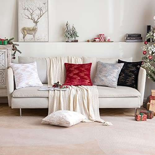 MIULEE Christmas Faux Fur Cushion Covers Fluffy Decorative Soft Throw Pillow Cover Square Plush Pillowcase for Sofa Bedroom Livingroom 18 x 18 Inch 45cm x 45cm Pack of 2, Wine Red