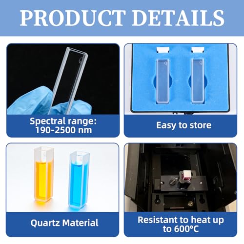 Ceenna 2 PCS UV Quartz Cuvettes for Spectrometer Standard Quartz Cells - 3.5 ml Cuvettes with Non-Sealing PTFE Cover and 2 Optical Windows, Spectral Range 190-2500 nm, Pathlength 10 mm - Thumbnail 2
