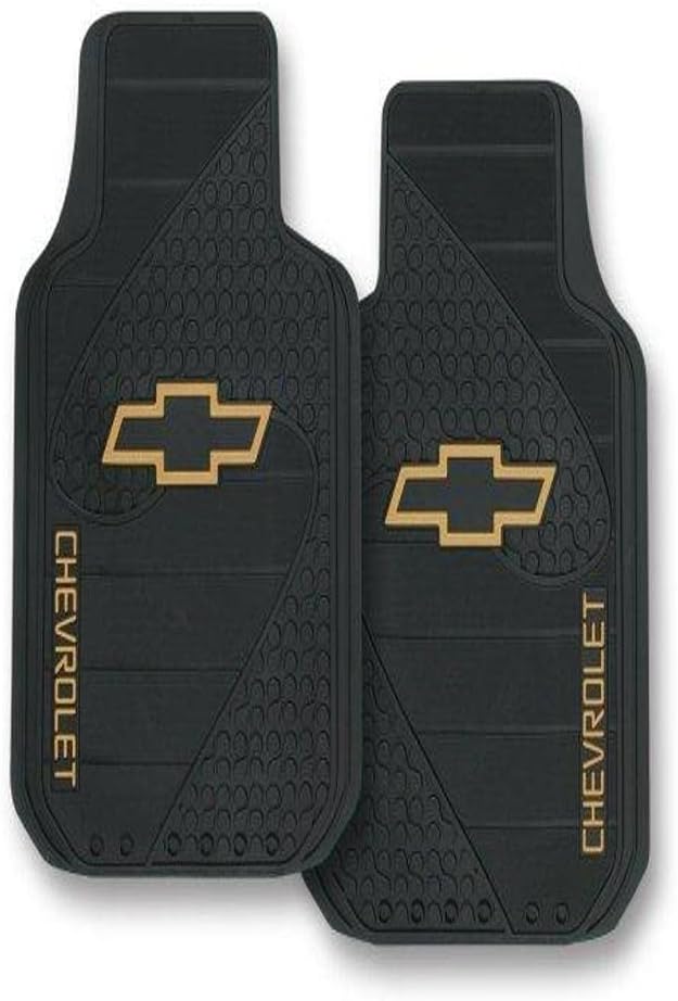 PLASTICOLOR 001381R01 Chevy Factory Style Trim-to-Fit Molded Front Floor Mats - Set of 2, Black w/Gold Bowtie