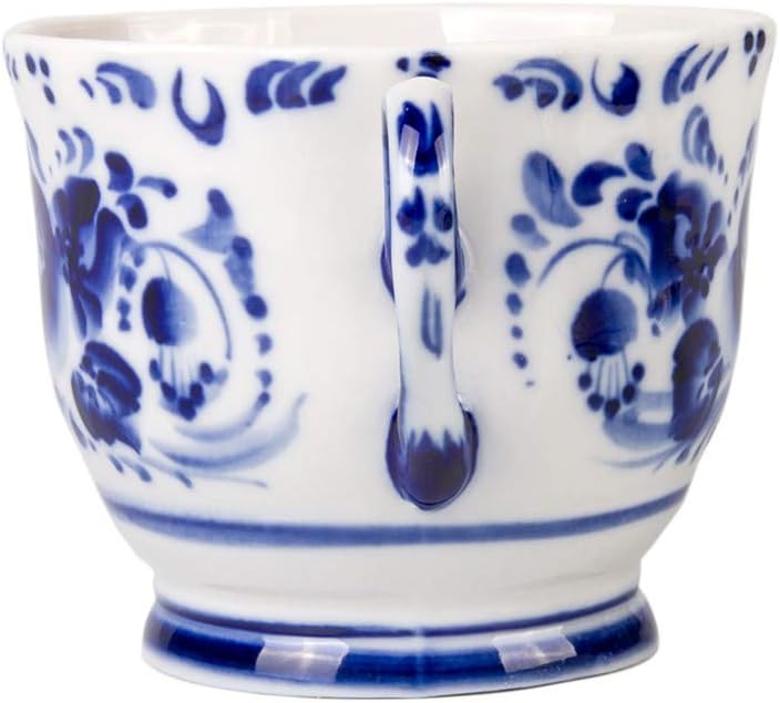 Gzhel Sparrow Teacup and Saucer Blue and White Porcelain