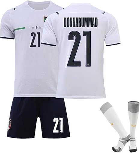 Amazon Co Jp ジュニア サッカーユニフォーム子供大人用 背番号21 Donnarumma ドナルマ 21イタリアアウェイサッカージャージ 上下セットジャージとソックス 白い サッカージャージ Tシャツ半ズボン サッカーウェア レプリカ 通気性 ユニセックス 誕生日プレゼント