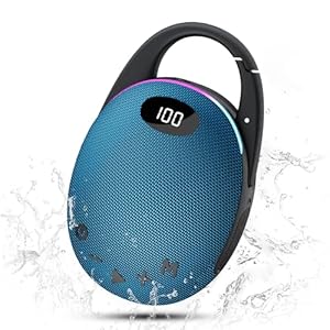 Tragbare Bluetooth Lautsprecher mit Licht, LED Anzeige, Integrierter Karabiner, Pro Sound Musikbox, Kraftvoller Bass, 25 Std Akku, RGB Lichter, TWS Kopplung, AUX, TF Karte, Geeignet Outdoor/Party/Reisen