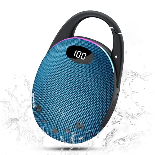 Tragbare Bluetooth Lautsprecher mit Licht,LED Anzeige, Integrierter Karabiner, Pro Sound Musikbox, Kraftvoller Bass,25 Std Akku, RGB Lichter, TWS Kopplung, AUX, TF Karte, Geeignet Outdoor/Party/Reisen