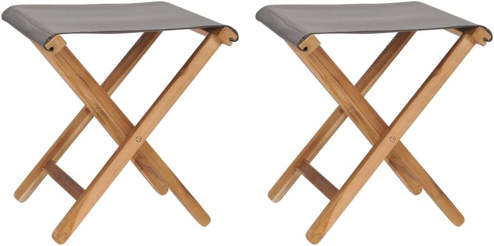 Folding Chair Set of 2, Dark Grey Teak Wood, Outdoor Dining Chairs for Patio, Garden, Lawn, Balcony Seating, 15x15x18.1 Inch