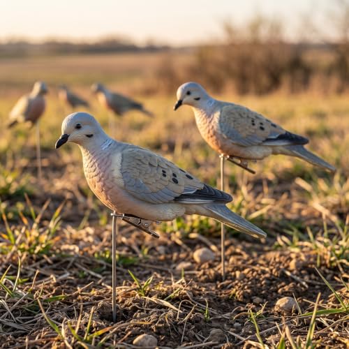 PullCrease 6 Pcs Dove Hunting Decoys Clip Life Size Outdoors with Mounting Stake Spinning Wing Dove Motion Decoy 3D Realistic Pigeons Clips and Accessories Full Body for Hunting Garden Decorative