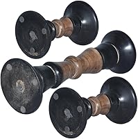 Vista 6 de Juego de tres portavelas de pilar de 6 pulgadas, 12 pulgadas y 6 pulgadas de madera de mango hecho a mano Pulido oscuro