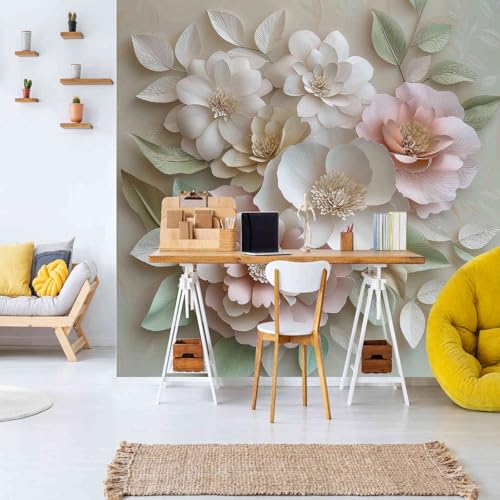 Papier peint panoramique 3D gris fleur pour agrandir un salon ou une chambre - 8