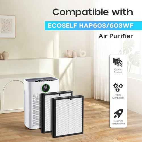 Image of 3 Pack HAP603 Replacement Filter Compatible with ECOSELF HAP603 / HAP603WF Air Purifier, 3-Stage Filtration, H13 True HEPA Filter, # RFHAP603, White