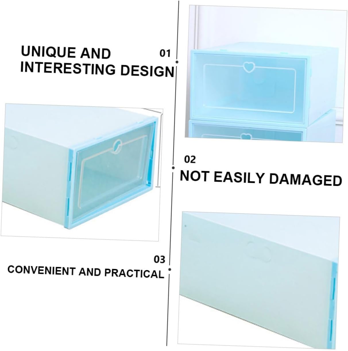 Healifty 6Pcs Transparent Creative Shoe Storage Boxes Stackable Plastic Drawer Type Containers for Women Blue Heart Design and Space Saving Shoe Organizer