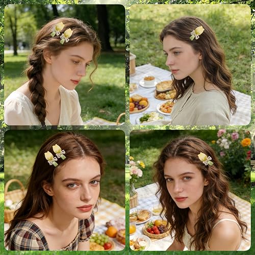 Pinzas para el cabello con moño 3D y flores falsas, 2 piezas miniatura 6