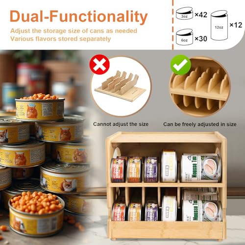 HOSASSPER Upgraded Bamboo Cat Food Can Organizer - FIFO Pantry Storage Rack, Holds 42 (3oz) Cans, Stackable Pet Food Can Organizer for Kitchen Pantry (1) by HOSASSPER - Image 5