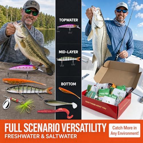 Image of 17 Packs - 83 Pieces Complete Fishing Gear Kit With Line And Tackle Box - Ideal Gift For Father Men Dad Husband Boyfriend, Ready To Fish Lures & Accessories Set Included Soft Baits Metal Spoons