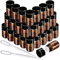 FANDAMEI 2 ml Braune Leere Glasflaschen, Fläschchen für Ätherische Öle, Mini Glasflasche mit Tropfer, Orifice Reducers, Perfekt für Ätherisches Öl, Spa, Massage, Aromatherapie, 25 PCS
