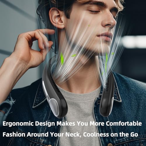 Portable Neck Fan,Hands Free Personal Wearable Bladeless Fan,6000mAh USB Rechargeable,360° Cooling,LED Display,4-Speeds,Birthday Gifts for Men Women Dad Mom,Fathers Day,Mothers Day Gifts (Black)