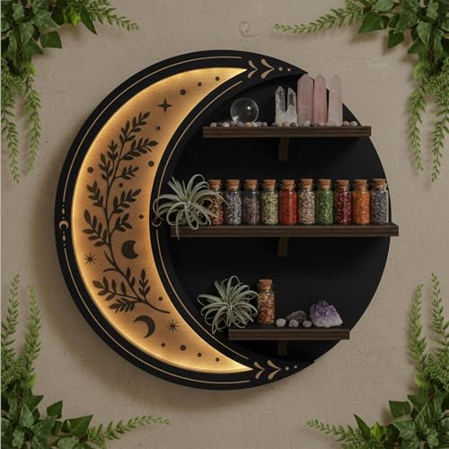 FNYDOX Wall Shelves for Bedroom Moon Shelf with LED Light Whimsical Decor