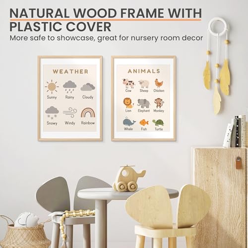 Image of upsimples 18x24 Picture Frame Solid Wooden, Nursery Decor, 1Pack Natural | 100% Solid Wood, Fit 16x20 with Mat and 18 x 24 Poster, Wall Decor or Tabletop Display, Safe For Nursery Kids Room