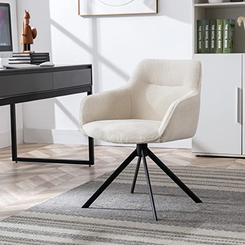 Jirain Mid Century Modern Desk Chair No Wheels Set Of 1, Boucle Fabric Swivel Dining Chair With Metal Legs, White Vanity Chair For Girls Women, Upholstered Armchair For Living Dining Room #TOP6