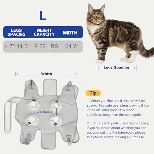 Image of Supet Cat Grooming Hammock Harness for Nail Trimming, Cat Grooming Hanging Sling for Nail Clipping, Pet Restraint Holder for Cutting Nails, Medicine, Ear & Teeth Cleaning, Eye Care (Grey L)