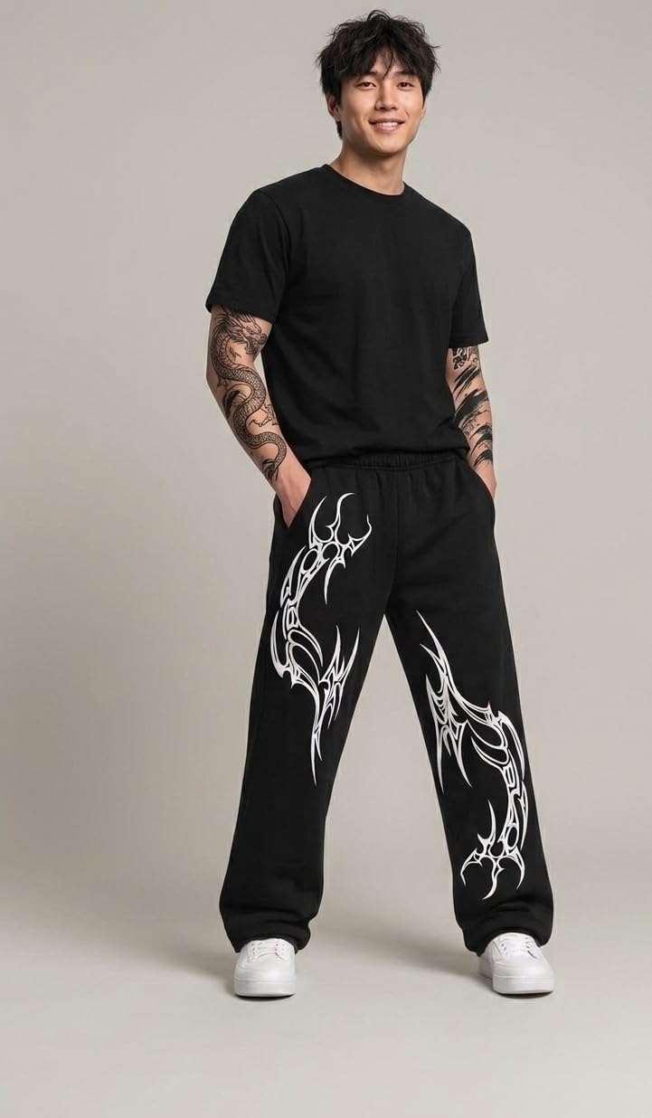 Graphic Printed Jogger for Men, Black, Baggy Fit, Streetwear Y2K Style-image-24