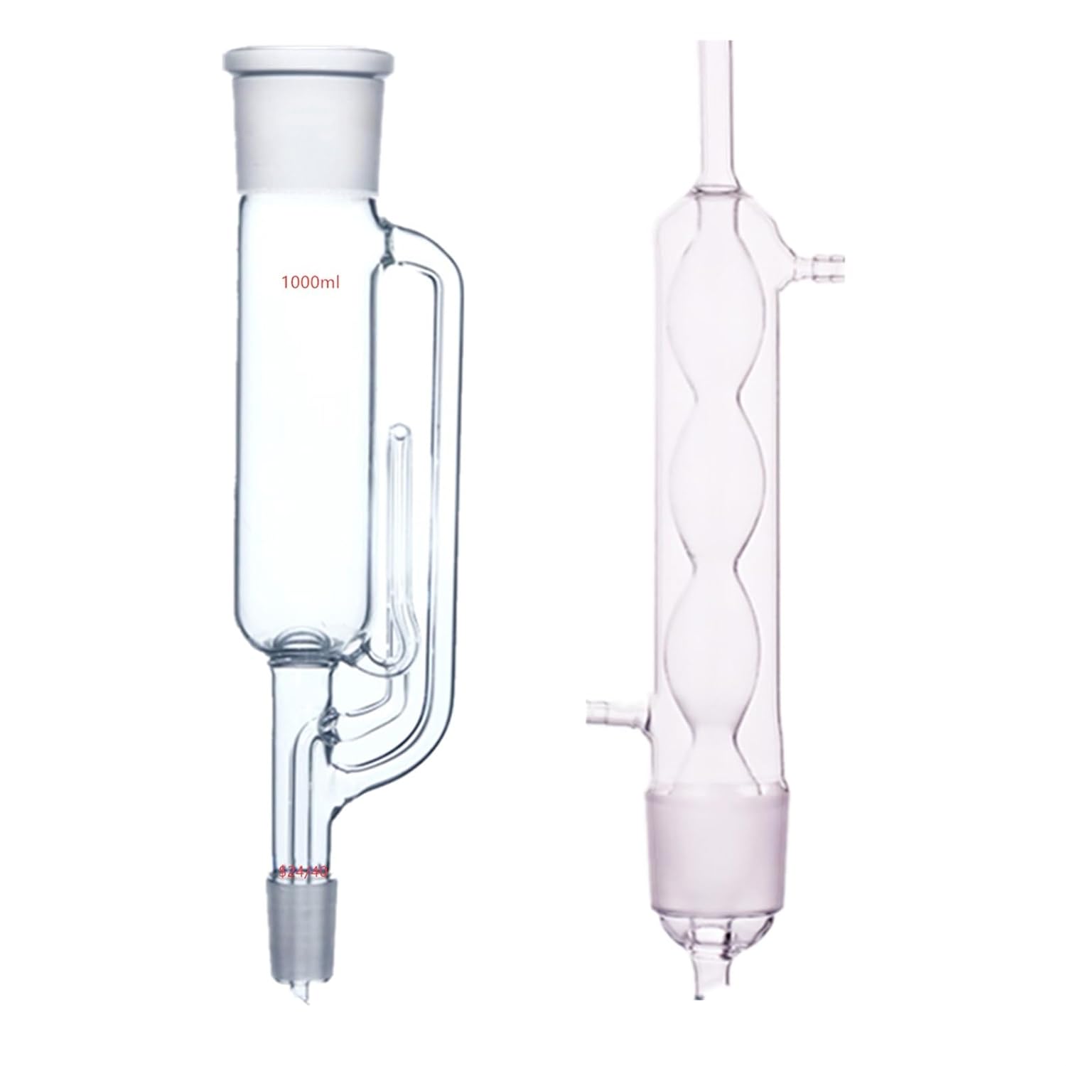 Lab Supplies 1000ml 24/40 Glass soxhlet Extractor Body and Allihn Condenser