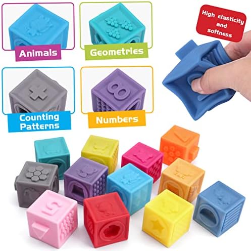 Own1one Baby Blocks Soft Building Blocks, Silicone Stacking Blocks for Babies 6-12 Months, Sensory Toys for Boys & Girls 1 2 3 Years Old