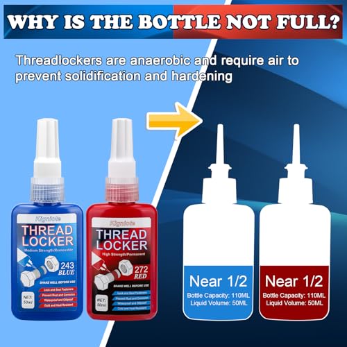 Schraubensicherung Blau und Rot, Schraubenkleber 50ml Mittelfest 50ml Hochfest Schraubensicherungsmittel Locktight Fadenverschluss für Schrauben Bolzen Metallbefestigungen gegen Lockerung und Leckage